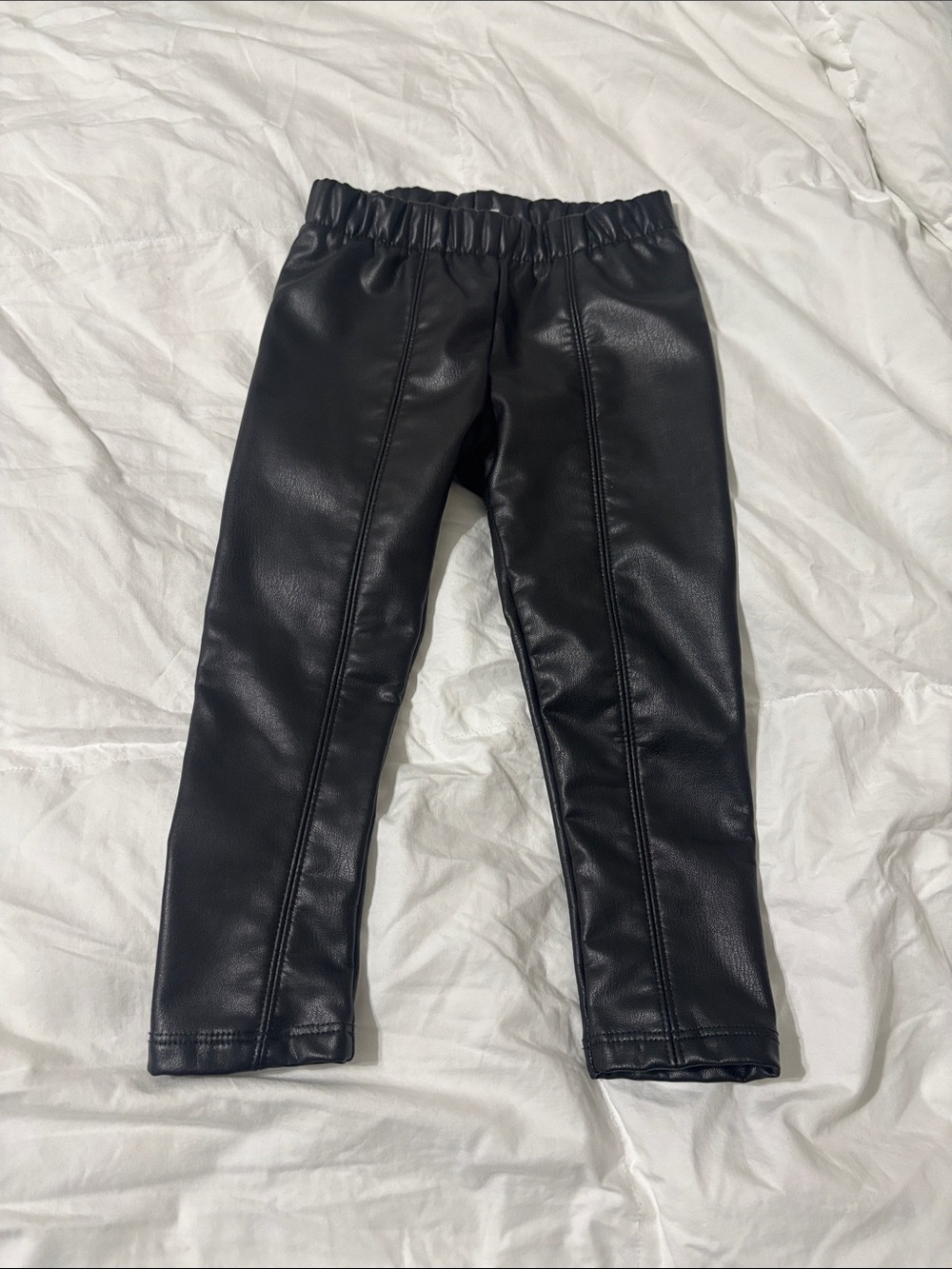 Zara Black Faux Leather Kids Leggings with Front Seams